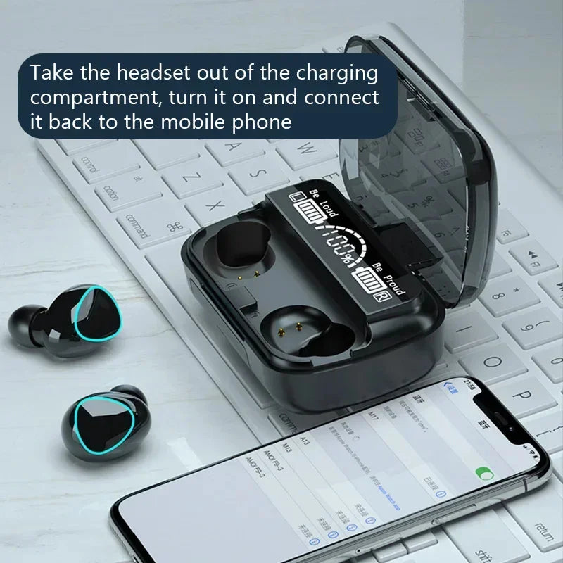 Fone M10 Bluetooth Headphones with Microphone, Earphone Charger Box, Wireless Headphones, LED Display Screen