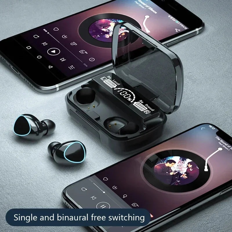 Fone M10 Bluetooth Headphones with Microphone, Earphone Charger Box, Wireless Headphones, LED Display Screen