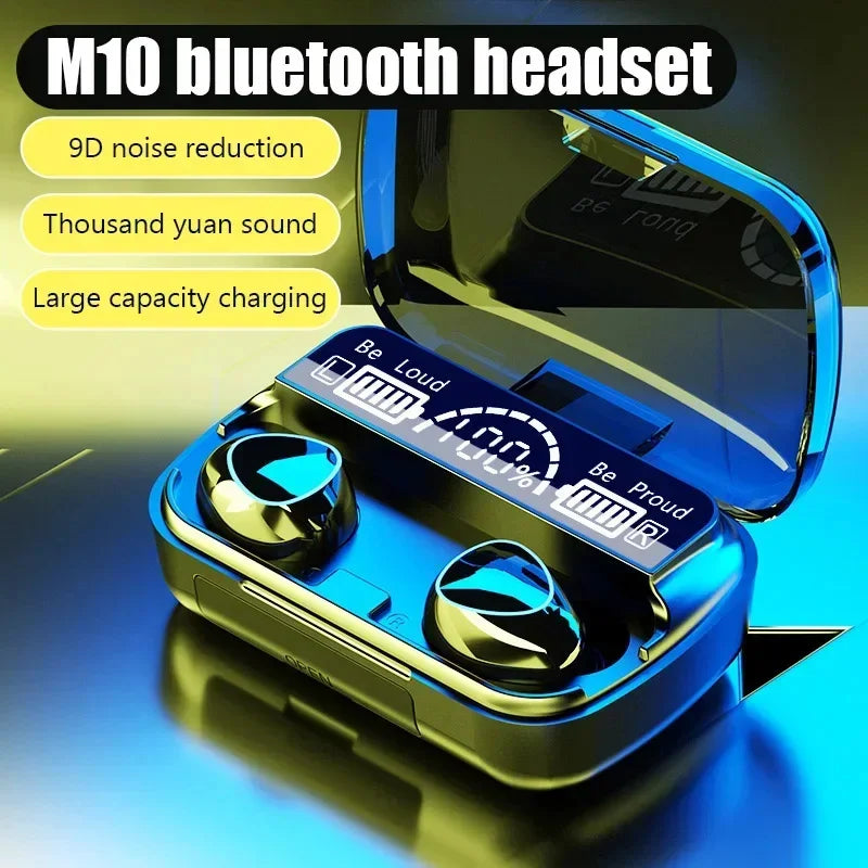 Fone M10 Bluetooth Headphones with Microphone, Earphone Charger Box, Wireless Headphones, LED Display Screen